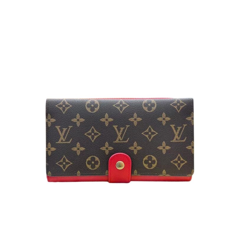 LOUIS VUITTON HORIZONTAL WALLET MONOGRAM BROWN AND RED 20CM