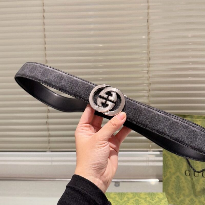 Alternative view of GUCCI GG SUPREME BELT WITH INTERLOCKING G BUCKLE BLACK GREY ‎411924 KGDHX 8449