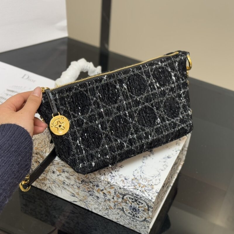 Alternative view of DIOR DIORSTAR HOBO BAG WITH CHAIN BLACK TWEED 22CM S3202UDIO M197