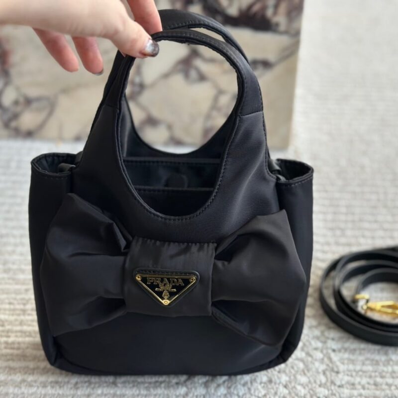 Alternative view of PRADA RE NYLON AND NAPPA LEATHER MINI BAG WITH BOW BLACK 20CM 1BC241 RP0C F0002 V OXO
