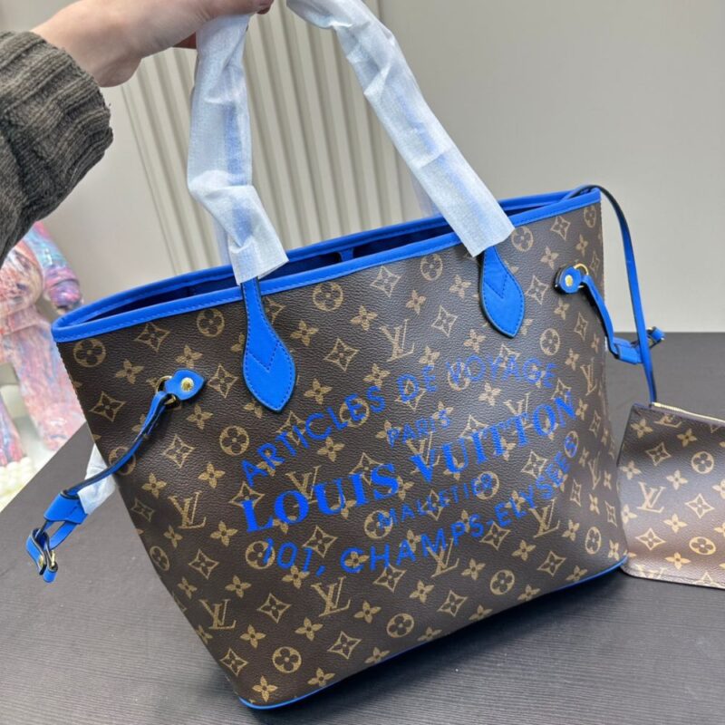Alternative view of LOUIS VUITTON NEVERFULL MM BAG IKAT FLOWER MONOGRAM GRANBLUE BLUE 33CM M40938