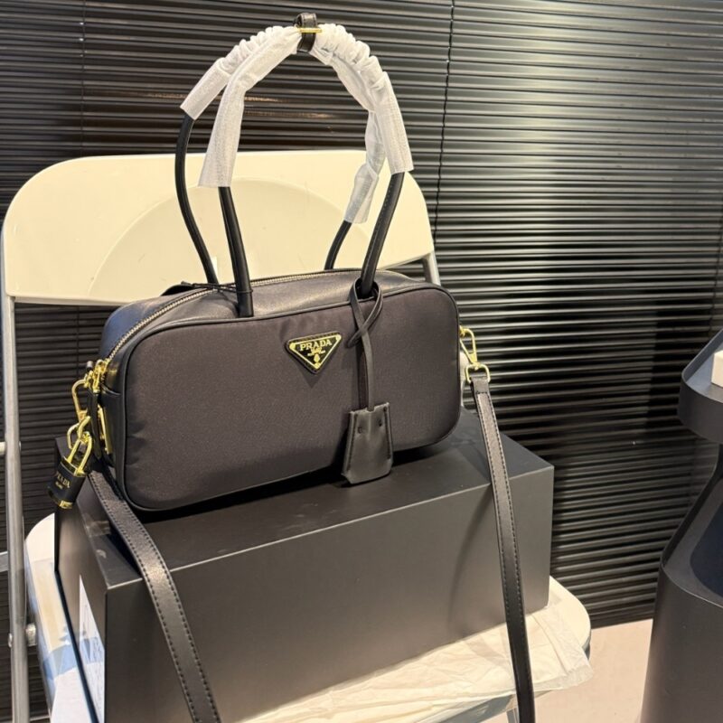 Alternative view of PRADA RE NYLON SMALL TOP HANDLE BAG WITH PADLOCK BLACK 28CM 1BB133 2C8Q F0002 V ODO