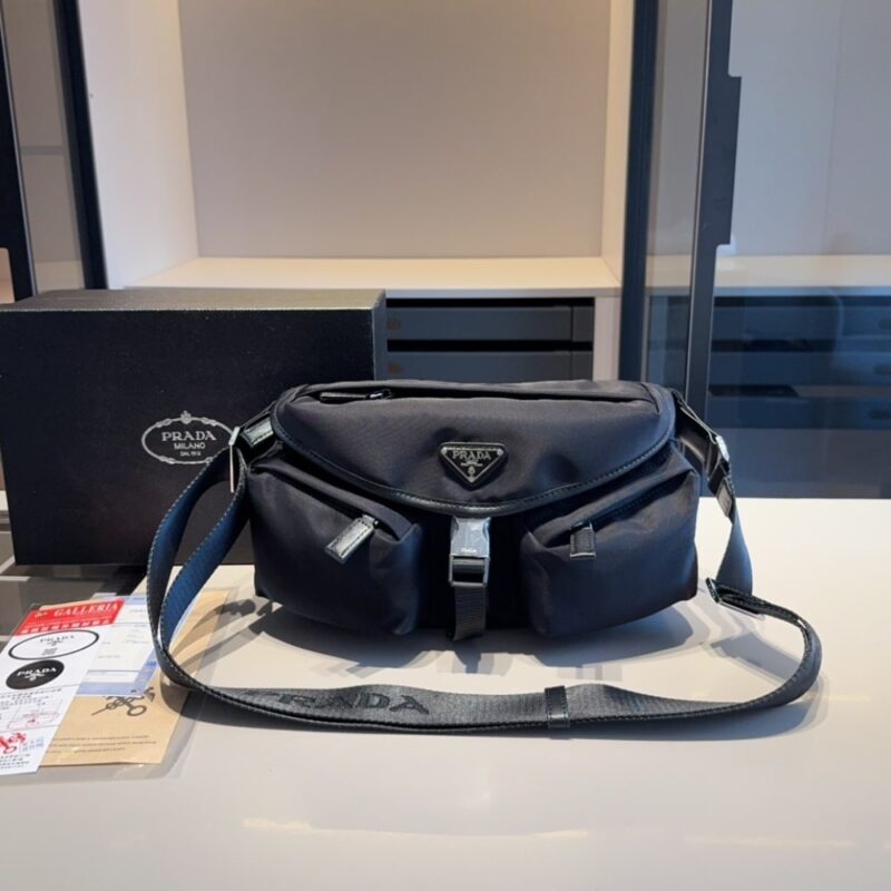 Alternative view of PRADA RE NYLON AND LEATHER SHOULDER BAG BLACK 28CM 2VH174 2DW3 F0002 V OOO