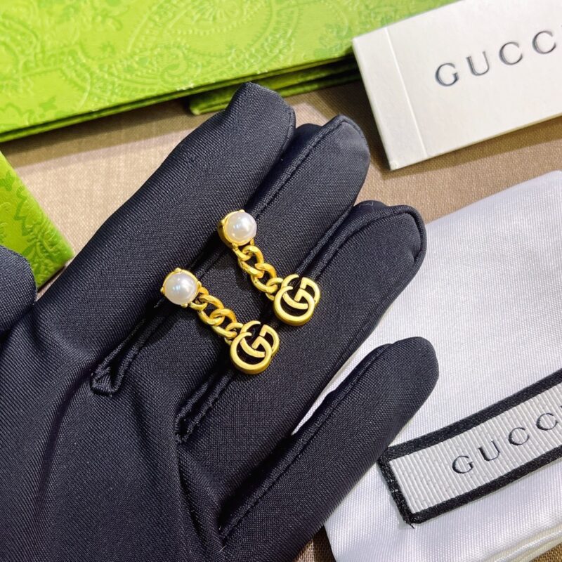Alternative view of GUCCI PEARL DOUBLE G EARRINGS GOLD 645665 I4620 8078