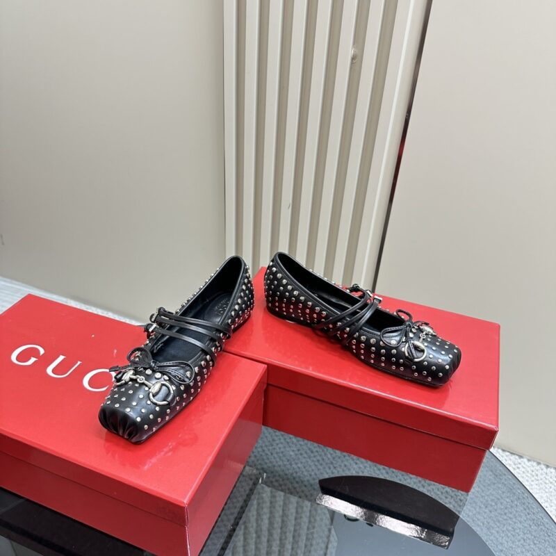Alternative view of GUCCI WOMEN'S HORSEBIT BALLET FLAT ALLOVER STUDS BLACK 814317 AAEEV 1050
