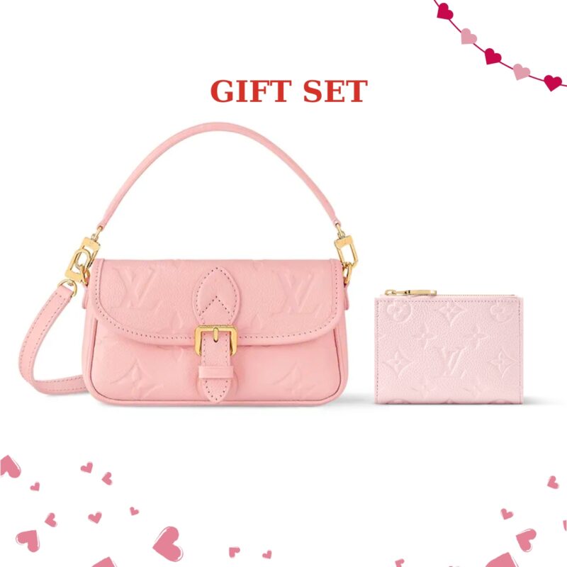 GIFT SET: LOUIS VUITTON NANO DIANE BAG PINK OPALE And LISA WALLET PINK