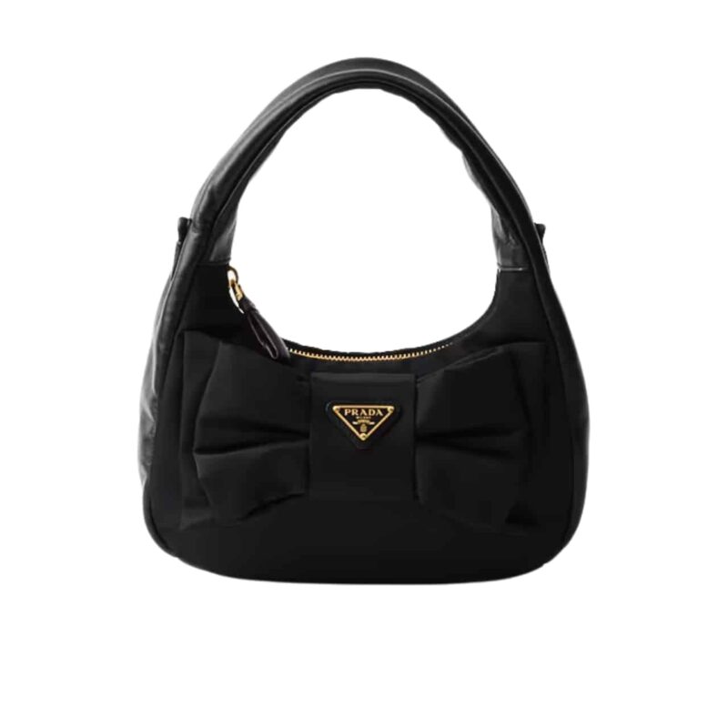 PRADA RE NYLON AND NAPPA LEATHER MINI BAG WITH BOW BLACK 20CM 1BC241 RP0C F0002 V OXO