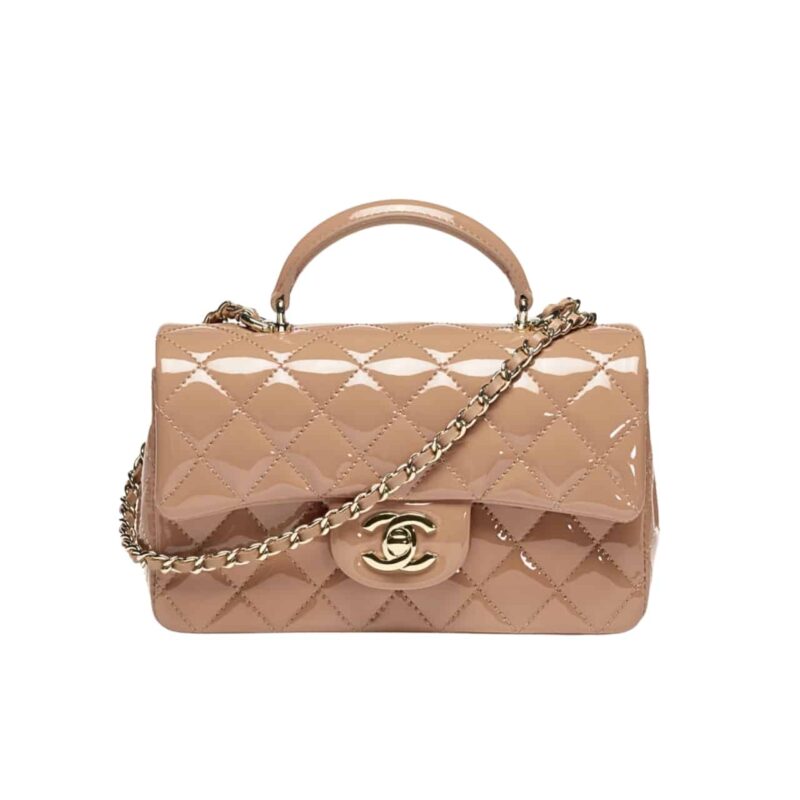 CHANEL MINI CLASSIC HANDBAG WITH TOP HANDLE DARK BEIGE 20CM AS2431 B18237 NZW53