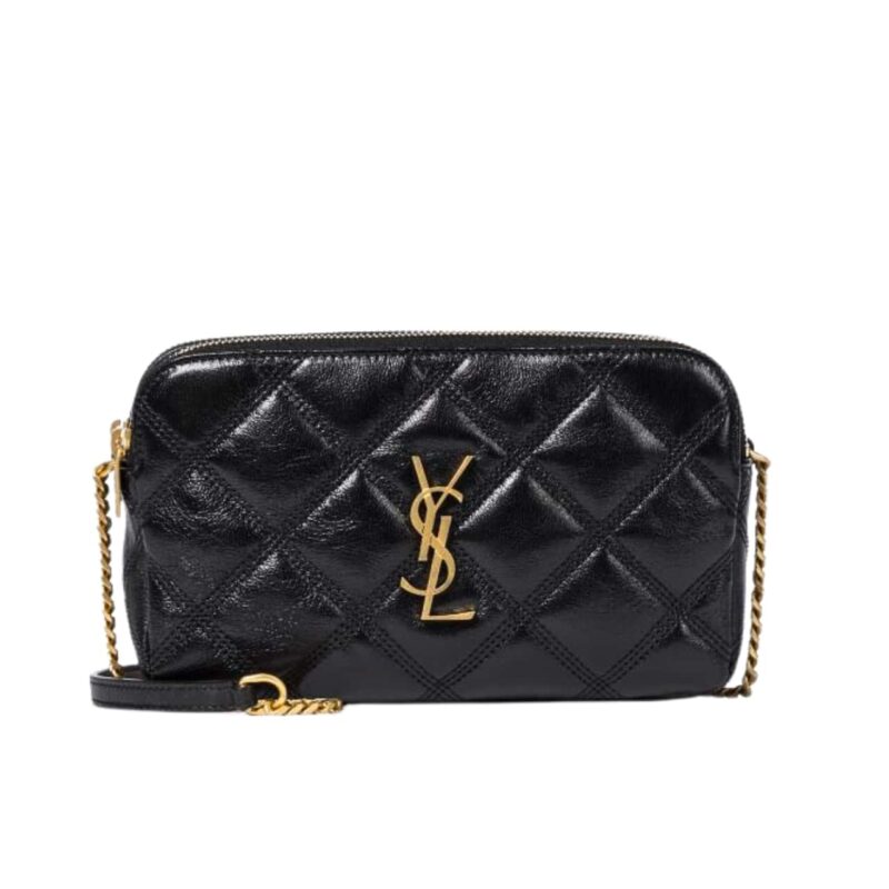 SAINT LAURENT MINI BECKY DOUBLE ZIP BAG BLACK 20CM