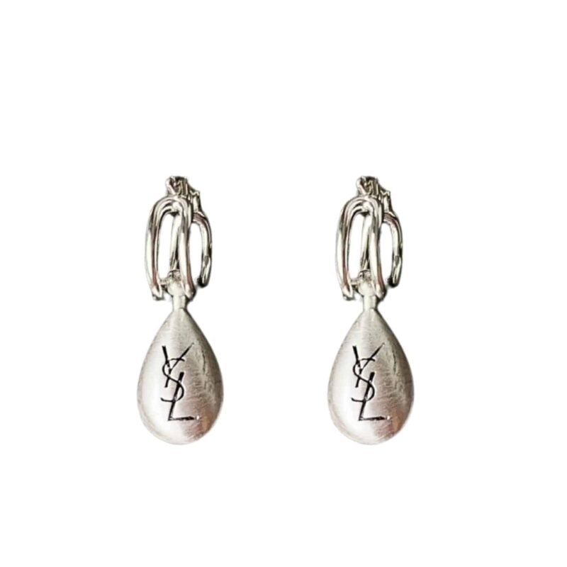 SAINT LAURENT TEARDROP EARRINGS WITH YSL LOGO SILVER