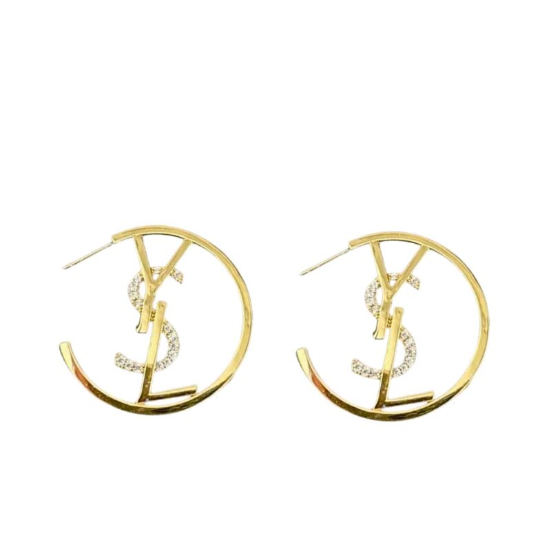 SAINT LAURENT YSL HOOP EARRINGS WITH CRYSTAL GOLD