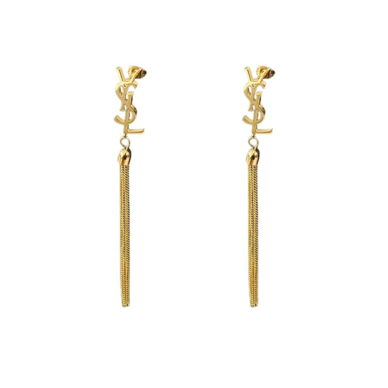 SAINT LAURENT YSL TASSEL GOLD EARRINGS