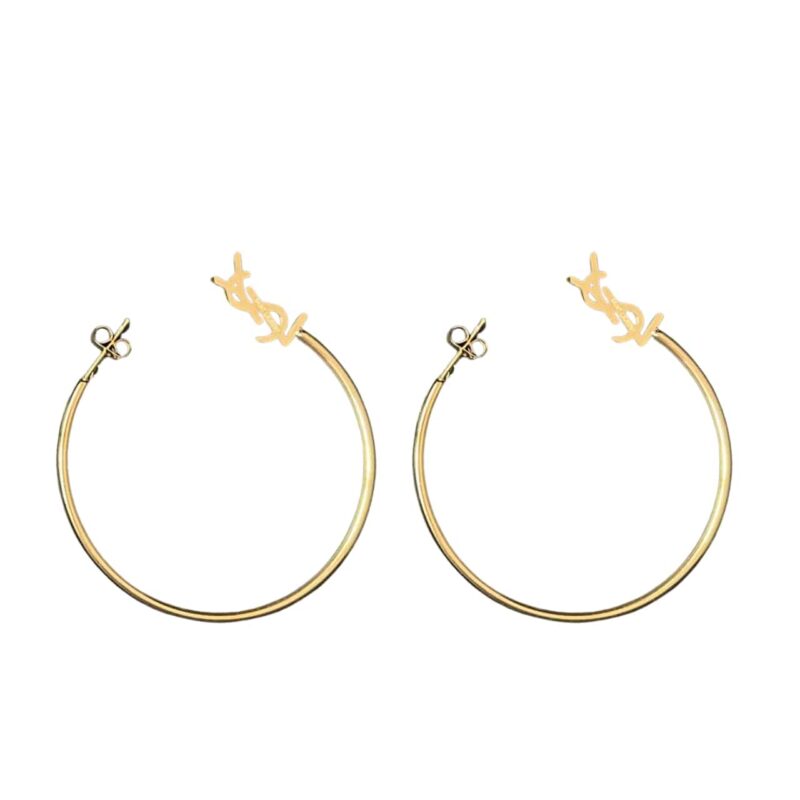 SAINT LAURENT YSL LOGO BIG ROUND EARRINGS GOLD