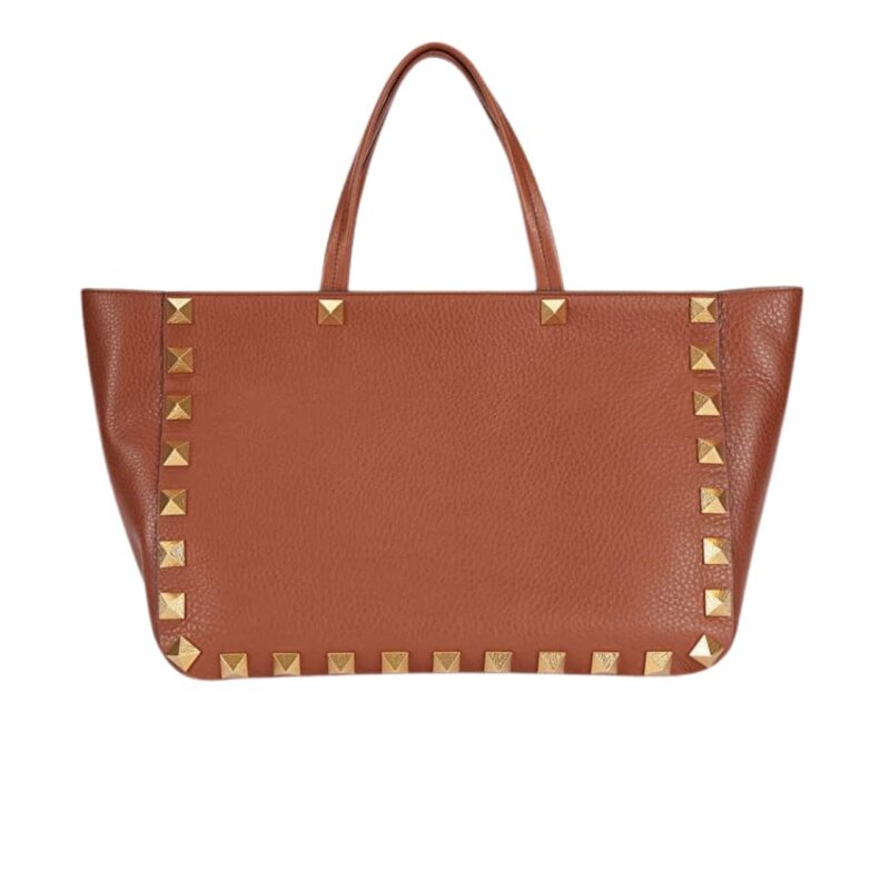 VALENTINO GARAVANI ROCKSTUD TOTE BAG BROWN 40CM