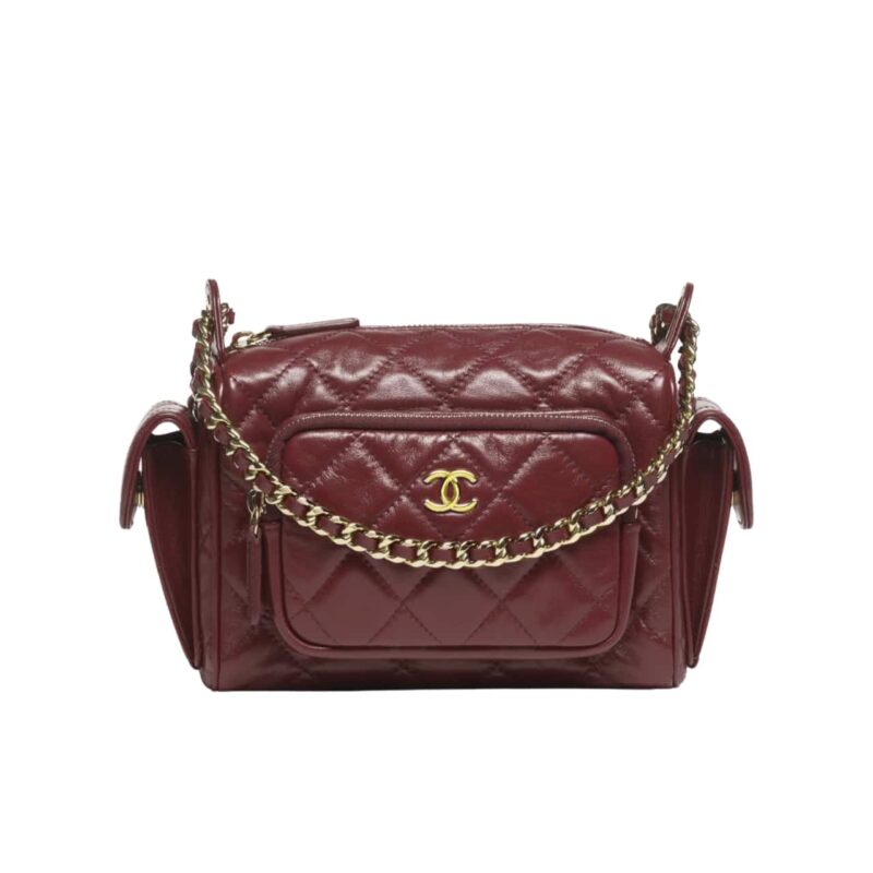 CHANEL SMALL CAMERA CASE BURGUNDY 25CM AS5220 B18234 NZV44