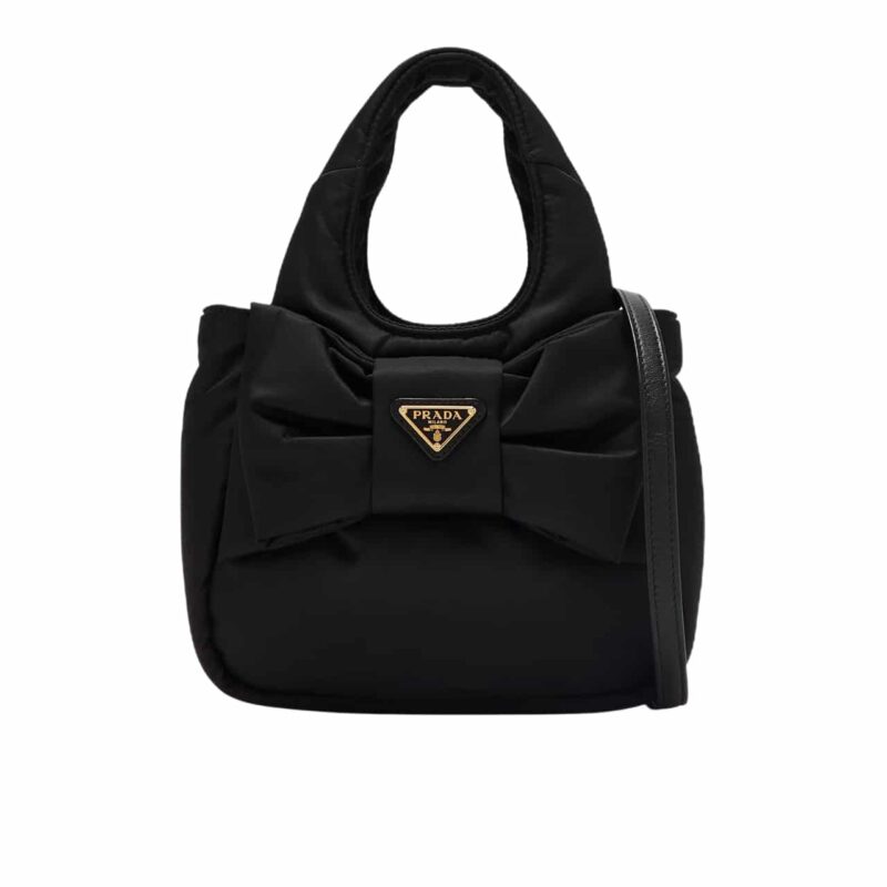 PRADA RE NYLON AND NAPPA LEATHER MINI BAG WITH BOW BLACK 20CM 1BC241 RP0C F0002 V OXO