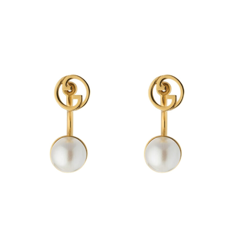 GUCCI BLONDIE RESIN PEARL EARRINGS IN YELLOW GOLD TONE METAL 797497 JCF27 8062