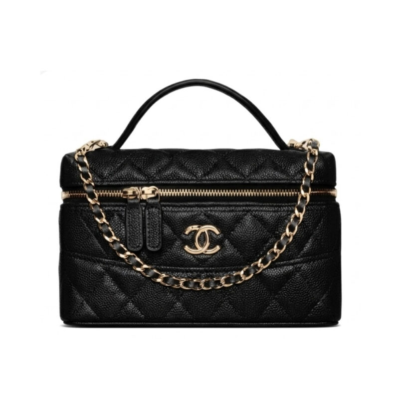 Chanel 25C Vanity With Chain Gold Hardware Black 19Cm