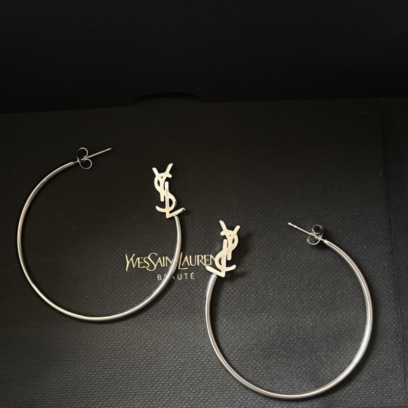 Alternative view of SAINT LAURENT YSL LOGO BIG ROUND EARRINGS SILVER TONE