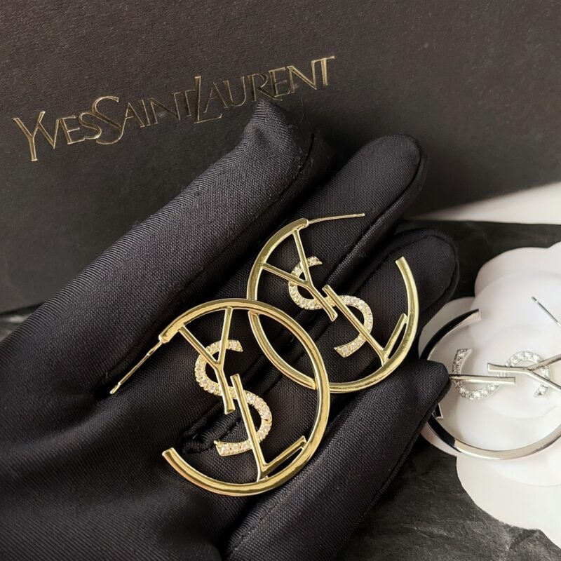 Alternative view of SAINT LAURENT YSL HOOP EARRINGS WITH CRYSTAL GOLD