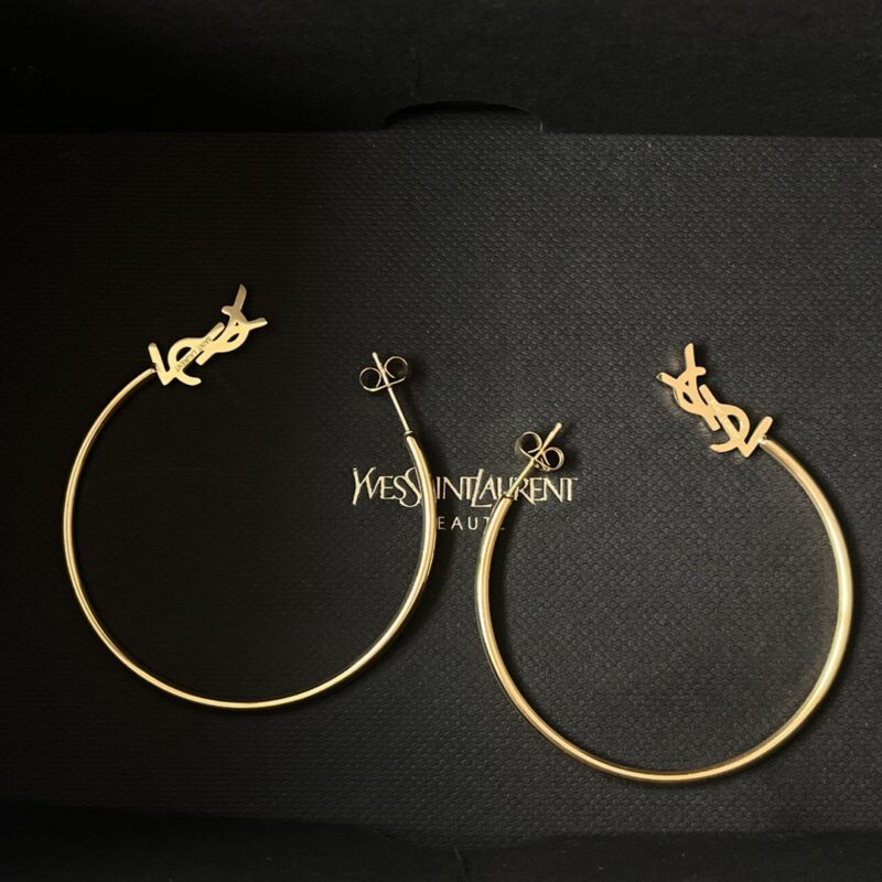 Alternative view of SAINT LAURENT YSL LOGO BIG ROUND EARRINGS GOLD