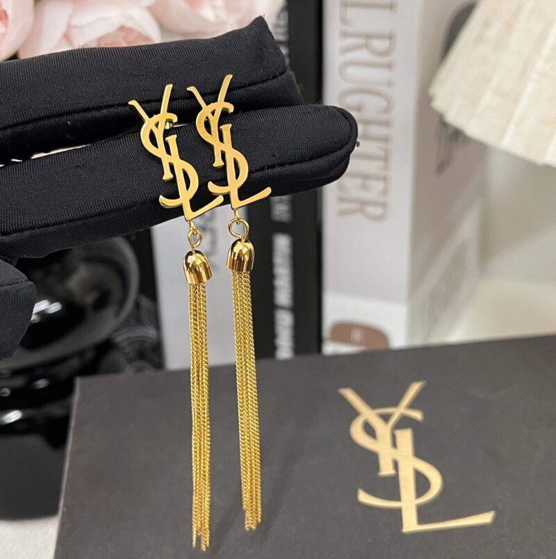 Alternative view of SAINT LAURENT YSL TASSEL GOLD EARRINGS