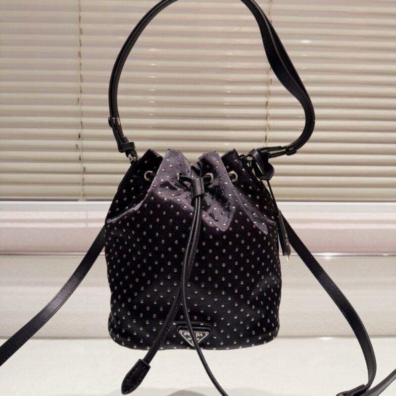 Alternative view of PRADA RE NYLON MINI BAG WITH STUDS BLACK 22CM 1BE067 2HGV F0002 V OOM
