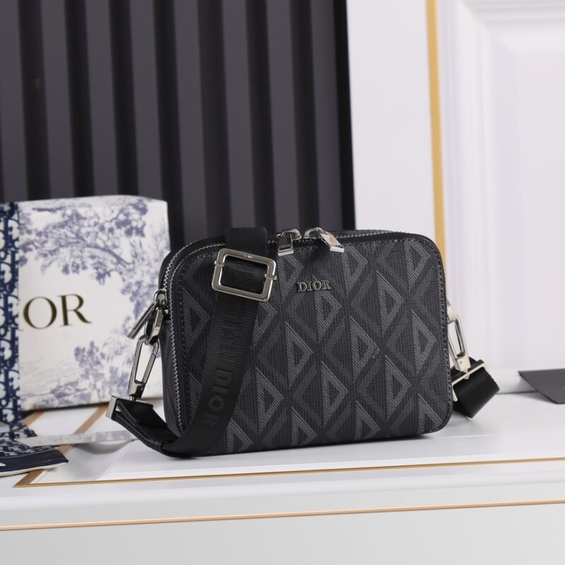 Alternative view of DIOR ZIPPED POUCH WITH STRAP DIOR BLACK COATED COTTON CANVAS WITH CD DIAMOND PRINT 17CM