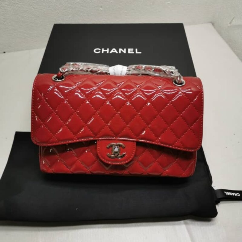 Alternative view of CHANEL MEDIUM CLASSIC DOUBLE FLAP BAG PATENT LEATHER RED 26CM