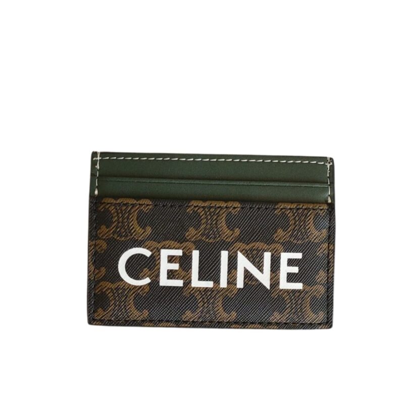 CELINE CARD HOLDER IN TRIOMPHE CANVAS WITH CELINE PRINT GREEN 10CM