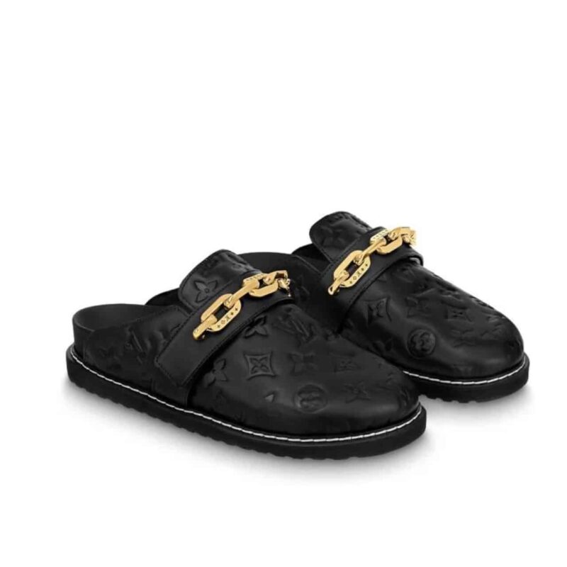LOUIS VUITTON COSY FLAT COMFORT CLOG MONOGRAM EMBOSSED BLACK