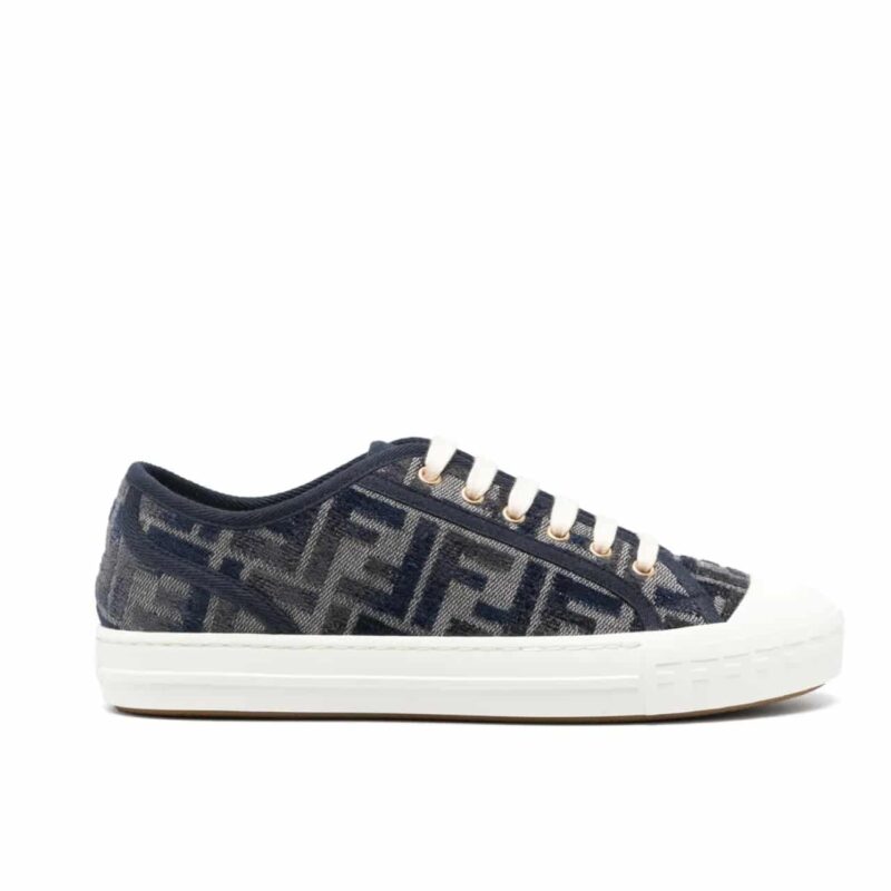 FENDI DOMINO FF DENIM LOW TOP SNEAKERS BLUE