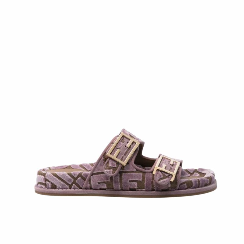 FENDI FEEL FF JACQUARD VELVET SLIDES AMETHYST PURPLE