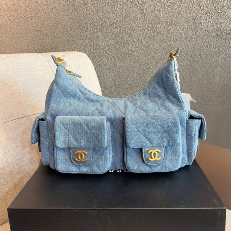 Alternative view of Chanel Large Hobo Bag Washed Denim And Gold Tone Metal Blue 31Cm AS5339 B19251 NG353