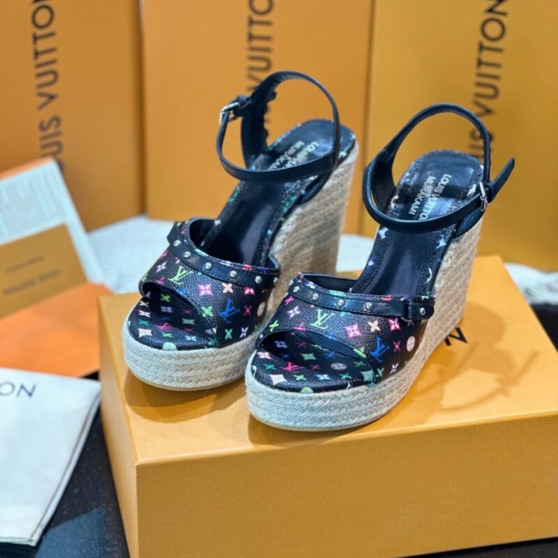 Alternative view of LOUIS VUITTON X TAKASHI MURAKAMI HELIOS WEDGE SANDAL BLACK