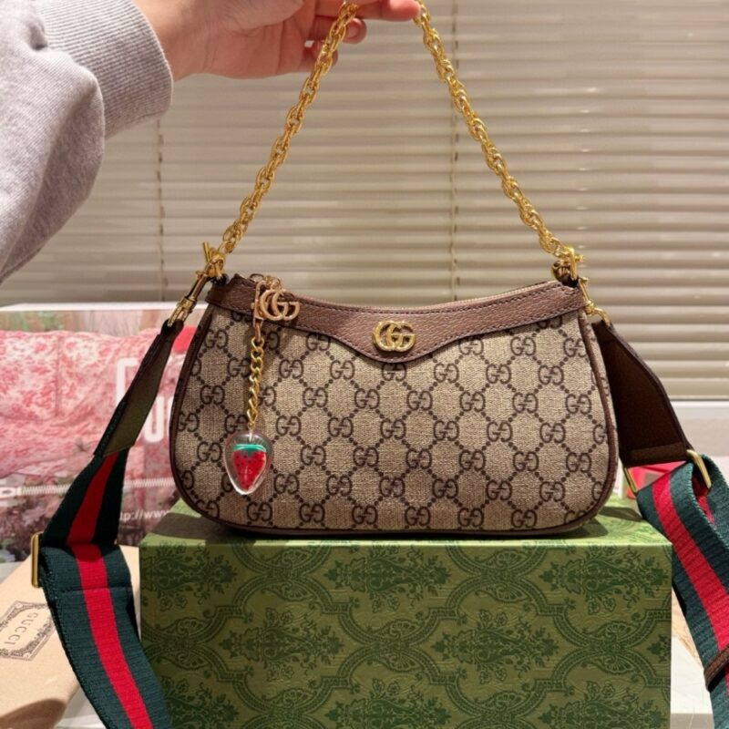 Alternative view of GUCCI OPHIDIA SMALL SHOULDER BAG BEIGE AND DARK BROWN 25CM 735132 FABLE 9442