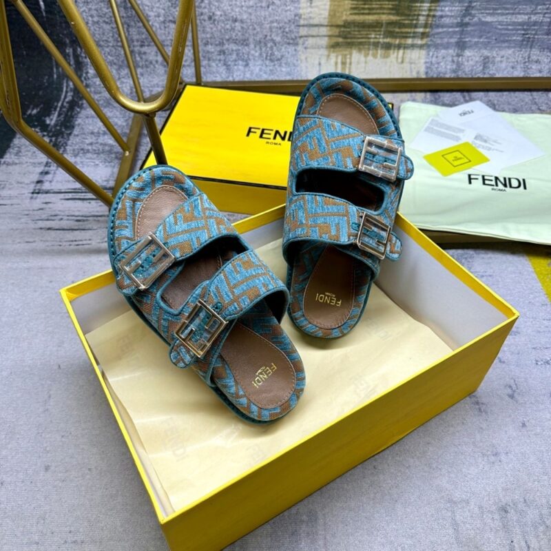 Alternative view of FENDI FEEL  FF JACQUARD VELVET SLIDES LIGHT BLUE  8X8326AOTMF1R88