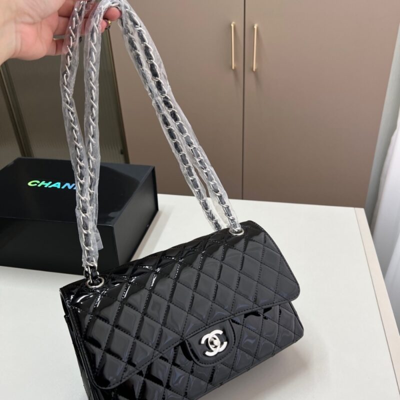 Alternative view of CHANEL MEDIUM CLASSIC DOUBLE FLAP BAG PATENT LEATHER BLACK 26CM