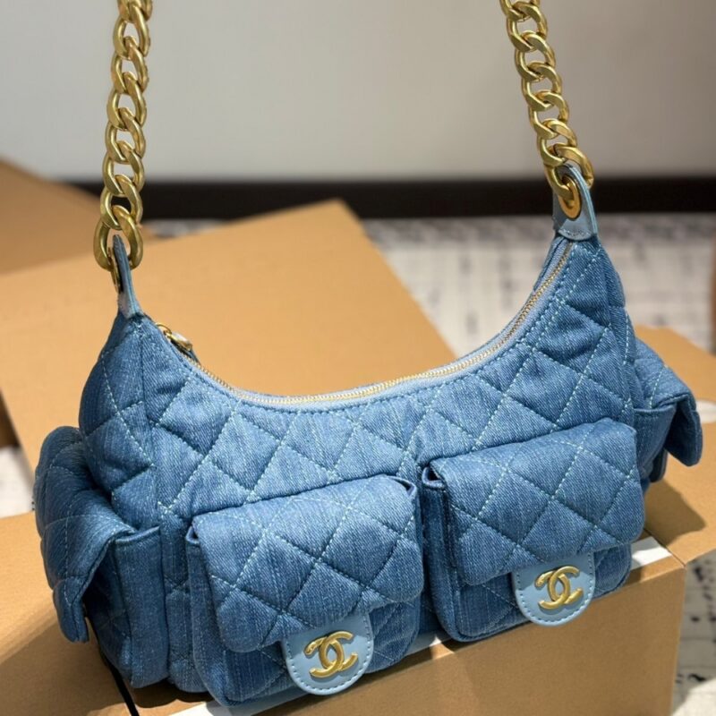 Alternative view of CHANEL LARGE HOBO BAG WASHED DENIM AND GOLD TONE METAL BLUE 31CM  AS5339 B19251 NG353
