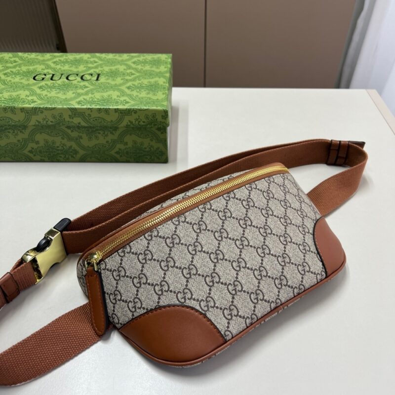 Alternative view of GUCCI GG EMBLEM SMALL BELT BAG BEIGE AND DARK BROWN 23CM ‎821165 FAEEC 9786