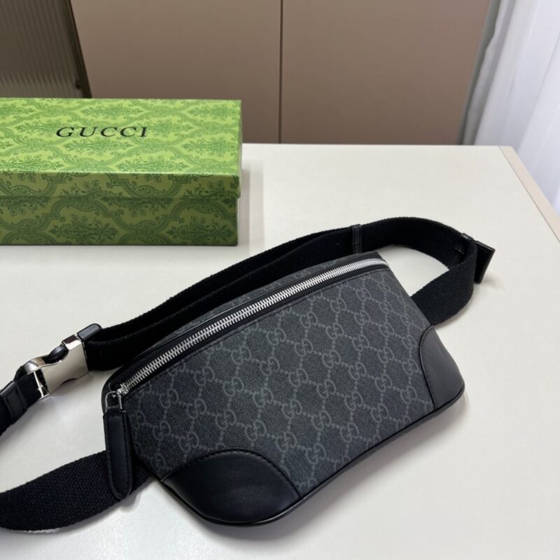 Alternative view of GUCCI GG EMBLEM SMALL BELT BAG BLACK FABRIC 23CM ‎821165 FAED9 1000