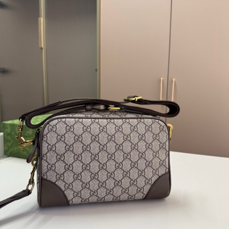 Alternative view of GUCCI GG EMBLEM SMALL CROSSBODY BAG GREY AND DARK BROWN 23CM