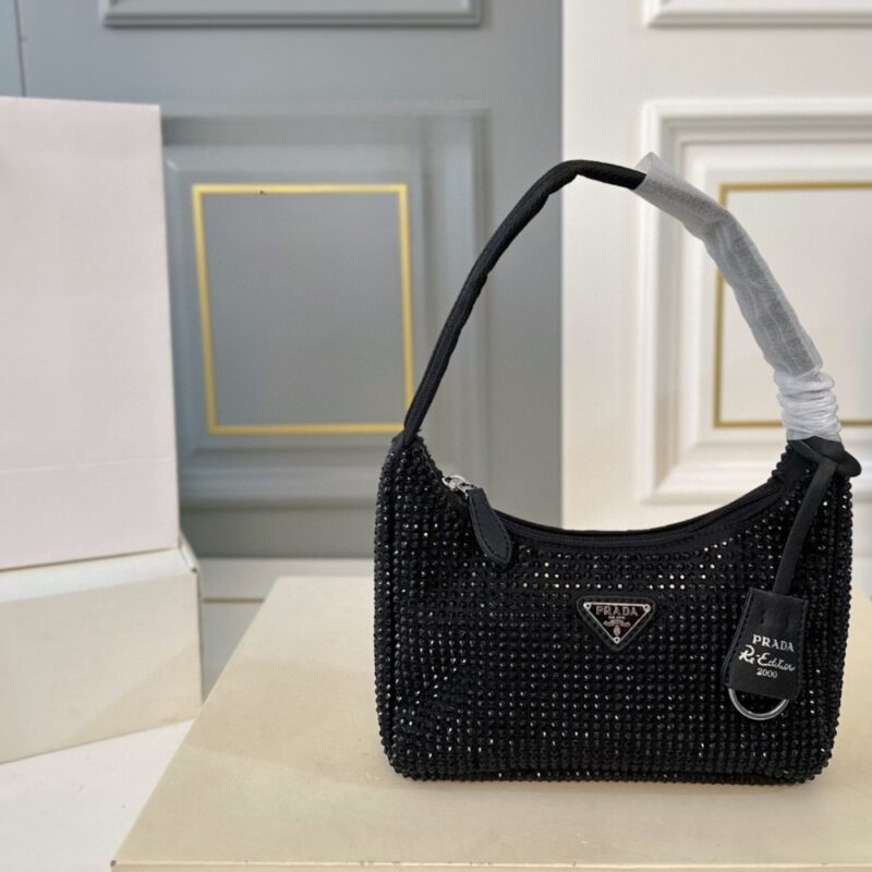 Alternative view of PRADA RE EDITION SATIN MINI BAG WITH CRYSTALS BLACK 21CM 1BC515 2AWL F0002 V OOO