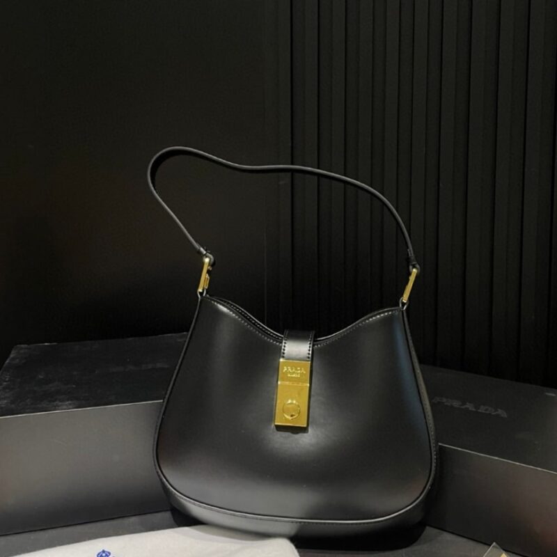 Alternative view of PRADA CLEO BRUSHED LEATHER SHOULDER BAG WITH CLASP CLOSURE BLACK 26CM 1BC169 ZO6 F0632 V MEO