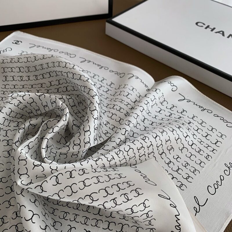Alternative view of CHANEL COCO SIGNATURE SILK SCARF IN WHITE 70CM