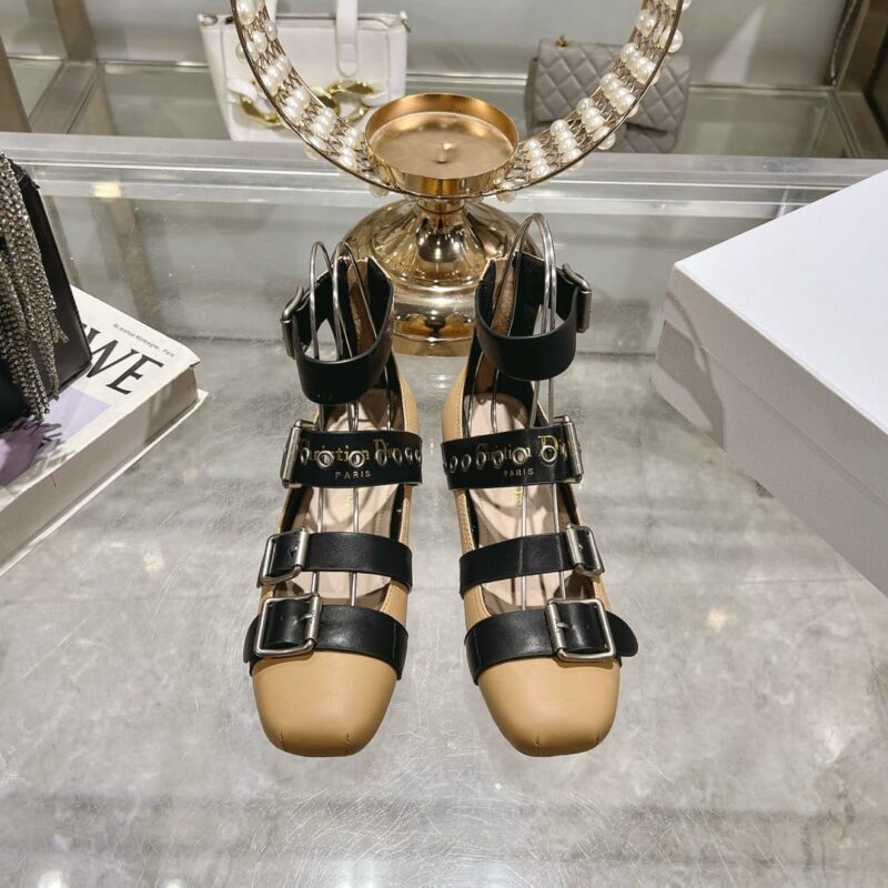 Alternative view of DIOR PUNK BALLET FLAT LEATHER GOLDEN AND BLACK KDB960TFC S45M