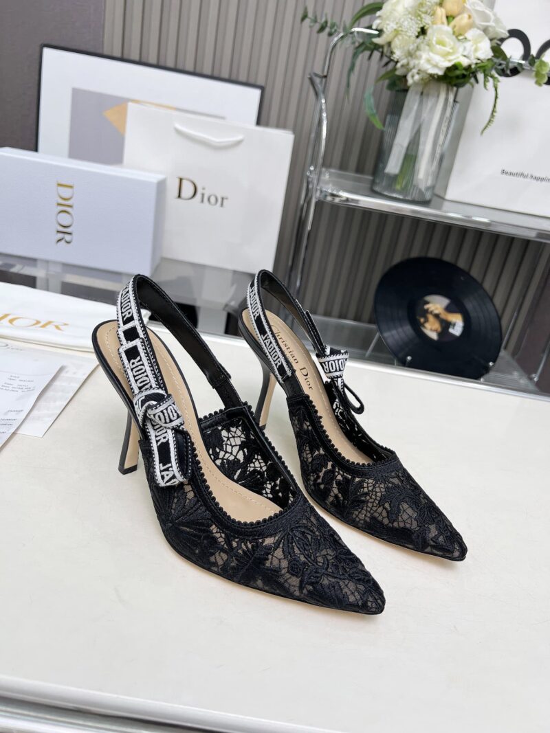 Alternative view of DIOR J'ADIOR SLINGBACK PUMP TRANSPARENT MESH EMBROIDERED IN BLACK KCV039CDTS900 E03