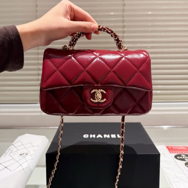 Alternative view of CHANEL CLASSIC MINI FLAP BAG WITH CHAIN IN BURGUNDY 21CM