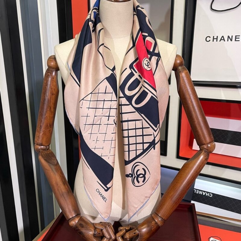 Alternative view of CHANEL LUGGAGE PRINT SILK SCARF CREAM 90CM