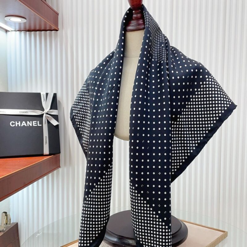 Alternative view of CHANEL POLKA DOT PATTERN SILK SCARF IN BLACK 90CM AA9837 B15685 NV127